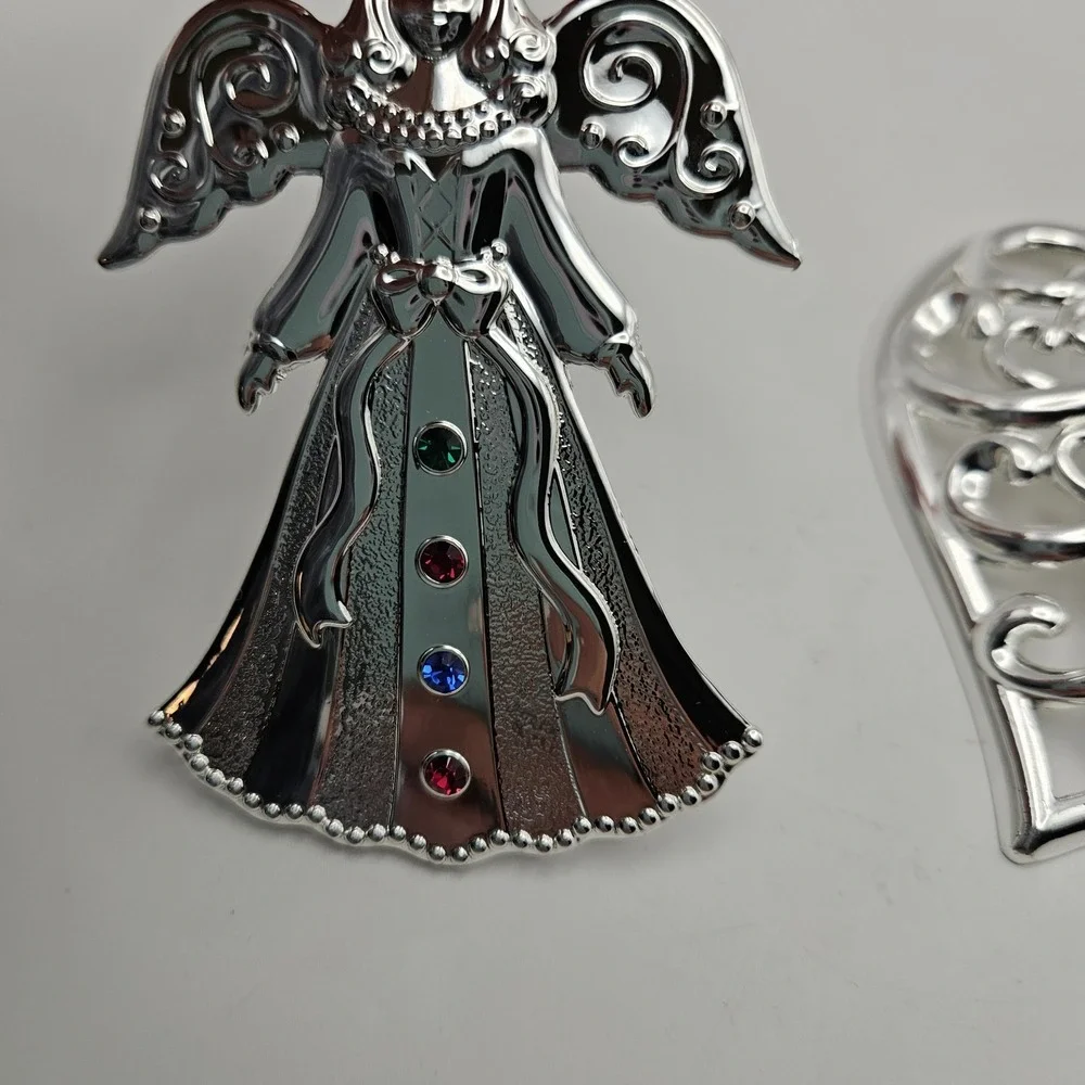 Lenox Silverplate Angel & Heart Hanging Ornaments Set of 2, Silver/Red Christmas